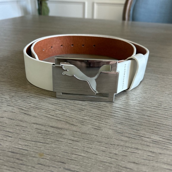 Puma Brown Leather Belt with White Accents - Picture 1 of 5